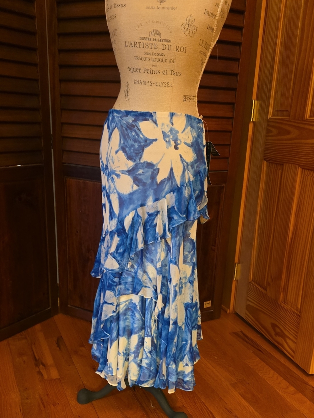 Ralph Lauren Blue and White Floral Ruffle Maxi Skirt